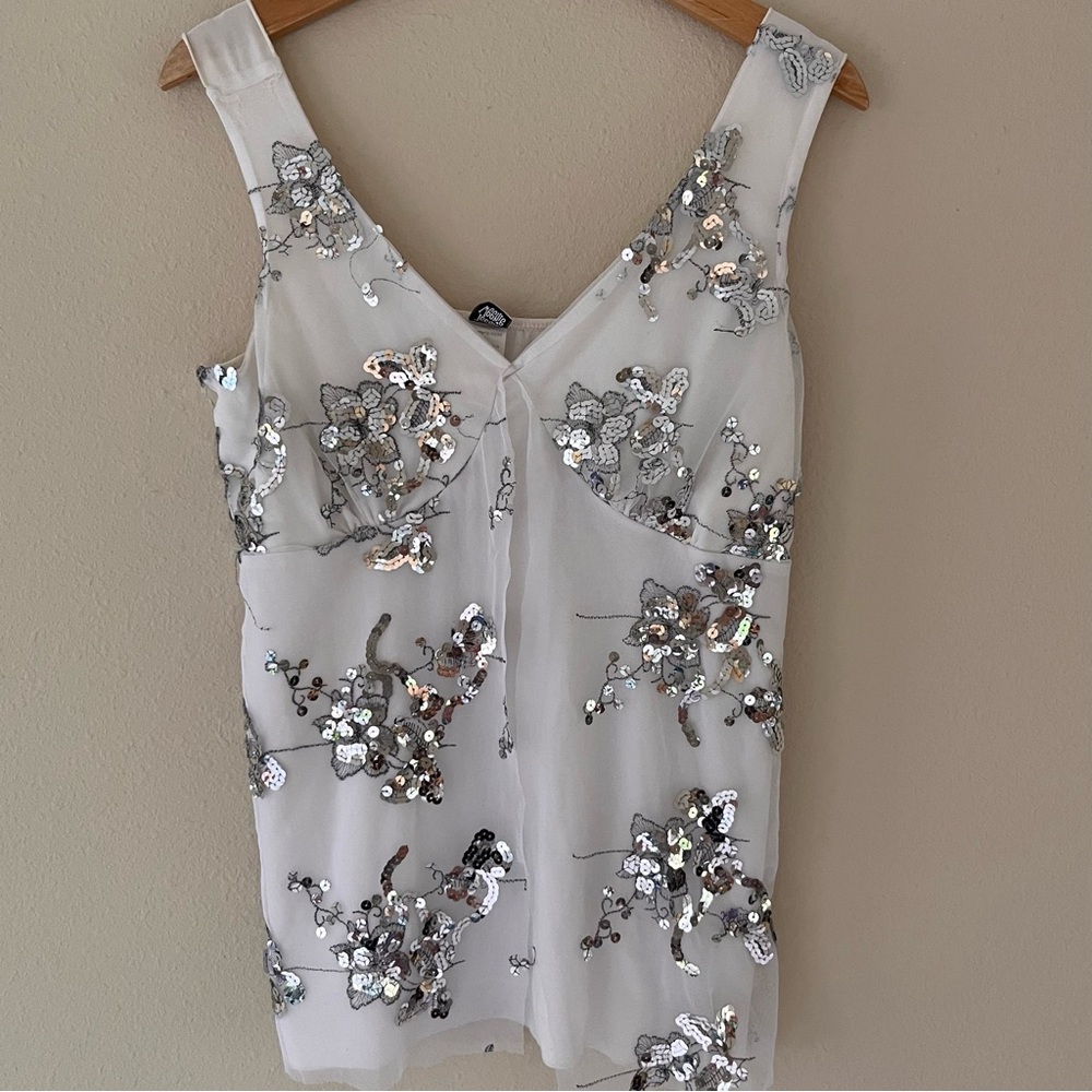 Teenie Weenie Vintage Y2K Babydoll Top 1X White Mesh Sequin Ethereal Fairycore